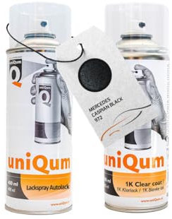 uniQum Spraydose Autolack + Klarlack für MERCEDES CASPIAN BLACK 972 Autolack Reparatur 2x 400 ml