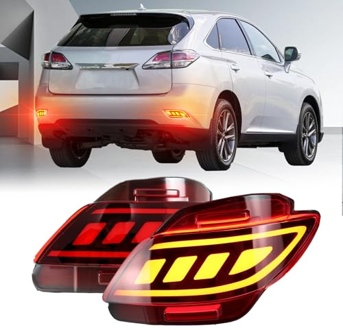 PGTOPONE Red LED Rear Bumper Reflectors Fog Brake Tail Light Lamps Compatible with Lexus RX350 2009-2015 Add on Turn Signal Feature Accessories (Red)