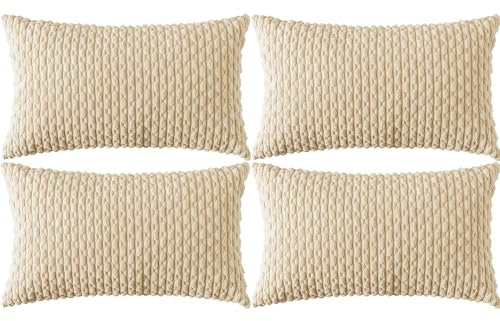 Ci & Ci 4er Set Boho Deko Kissenbezug 30x50 cm, Beige Kissen Sofakissen Dekokissen Zierkissen, Flauschig Kissenbezüge Kissenhülle für Sofa Couch