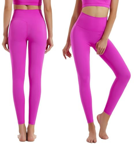 Flared Leggings Damen High Waist, Schnittschutzhose Hose Damen Weites Bein Sport Set Damen Fitness Bekleidung Yogahose Damen, Lederhose Damen Kurze Jeanshose Damen Damen Kleidung(2-Hot Pink,L)