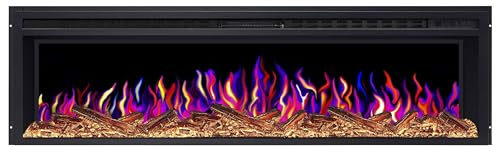 ArtiFlame Elektrokamin AF58 Multicolor, Elektrischer Einbaukamin mit Heizung 1600 W, realistischer 3D-Flammeneffekt, LED-Beleuchtung, Fernbedienung, Timer, Thermostat, Knistereffekt, Schwarz