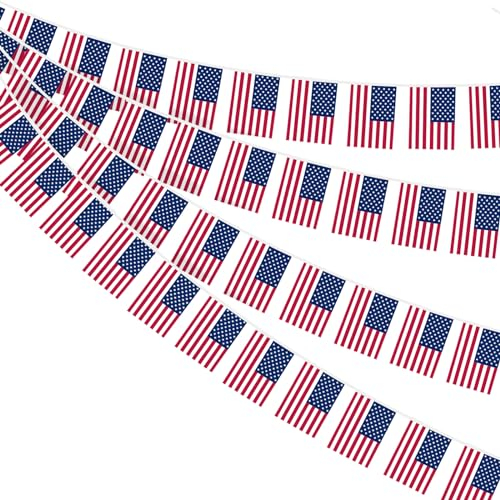 AhfuLife USA Flagge Wimpelkette für Amerika Deko 2025, 4 Stück 30 Amerikanische Flaggen Beidseitig Rechteck Stoff USA Wimpel Amerika Fahnenkette Girlande für 4. Juli WM Party Bar Restaurant Deko