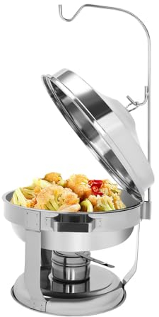 Round Chafing Dish Buffet Server, Stainless Steel Warming Tray, 4.5L Self-Service Stove Buffet Warmer, Warming Tray, for Catering Buffet and Party, Hotel, Restaurant, Wedding, Banquet, 50 * 75cm