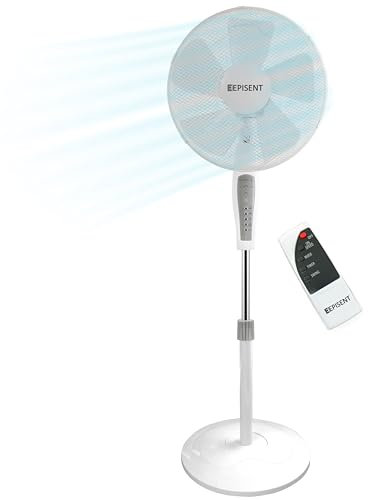 EPISENT 16 Remote Control Pedestal Fan – Quiet Oscillating Stand Fan with Timer, 3 Speeds, Adjustable Height (110–140 cm) – Silent Floor Fan for Bedroom, Home, Office – UK Plug