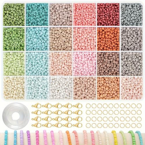 Glasperlen zur Schmuckherstellung, 3 mm, Rocailles-Armband-Set, 24 Farben, klein zum Sticken, buntes Set für selbstgemachte Halsketten, Ohrringe, Handwerk und Geschenke (3 mm große Perlen - A)