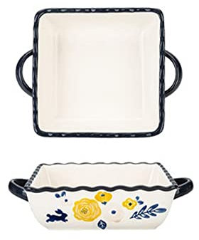 Auflaufformen 2 stücke Backpfanne mit Griff quadratisch Keramikglasur Lasagna Pan Bakeware Schüssel gebackener Reis Salatplatte Geschirr Backtablett für Lasagne,Tiramisu & Aufläufe(C,L)