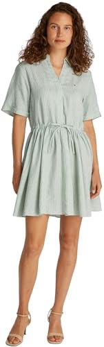 Tommy Hilfiger Damen Kleid Linen Short mit Taillengürtel, Mehrfarbig (Classic Ithaca/Fort Green), 34