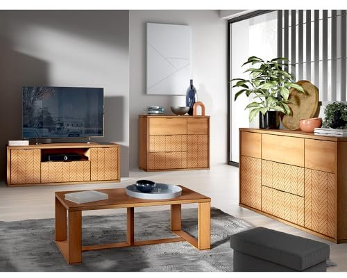 Lomadox Wohnzimmermöbel Set 4-teilig Kommode Sideboard Lowboard Couchtisch Wohnzimmerschrank modern in Eiche
