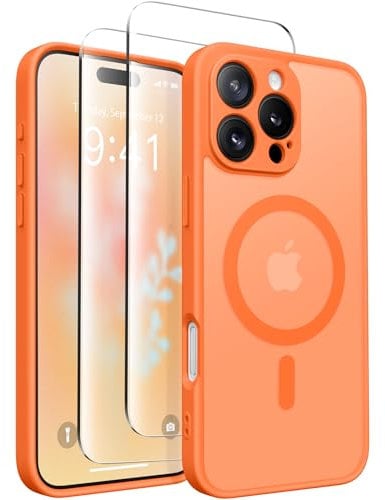 CAPRARO Magnetic Compatible with iPhone 16 Pro Case, Upgraded [Full Camera Protection] [Compatible with MagSafe] Protective Translucent Matte Women Girl Phone Case Cover, Orange Yellow