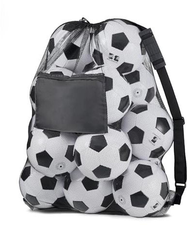 OrgaWise Ballnetz für 10-15 Bälle,Ballsack mit Rutschfesten Schultergurten und Taschen,Ball Aufbewahrung,Balltasche,Fußballnetz,Ball Netz,Fussballnetze für Bälle