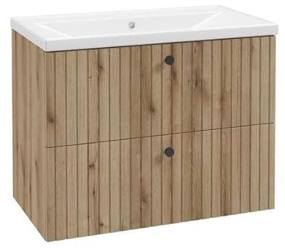 .Deftrans Domodomo - Armoire de salle de bain avec lavabo - 80 x 46 x 64 cm - Chêne - Meuble de salle de bain suspendu - Meuble sous-lavabo avec tiroirs
