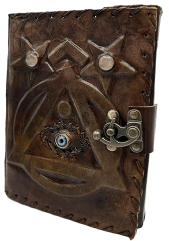 Handgefertigtes Leder-Grimoire-Tagebuch – Zauberbuch der Schatten für Hexerei, Wicca, Hexen-Tagebuch & Notizbuch – Vintage Blanko-Tagebuch für Zaubersprüche und Ritualnotizen, 17 x 12 cm (Pentagramm