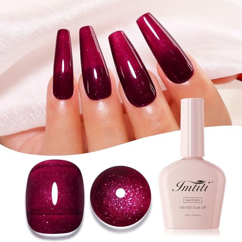 Imtiti Glitter Gel Nail Polish, 10ML Cherry Red Iridescent Diamond Shimmer Sparkle Soak Off UV LED Gel for Autumn Winter Manicure Set