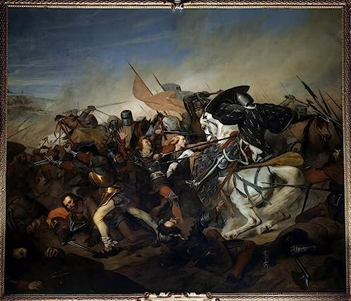 HCOTZHPY Berühmtes Gemälde Leinwand Bilder Kunstdrucke Abstrakt Poster Ansicht der Schlacht bei Kassel von Henry Scheffer Moderne Farbposter für Wohnzimmer 60x90cm