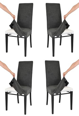 Tommychairs-4er Set gepolsterte Stühle JAZZ mit herausnehmbarem Bezug, Struktur aus lackiertem Buchenholz Anilinfarbe Schwarz,gepolstert und mit herausnehmbarem Bezug aus Stoff in Anthrazit bezogen