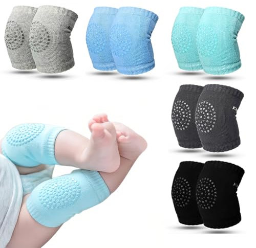 BDEPSTR 5 Paar Baby-Knieschützer zum Krabbeln, Anti-rutsch Baumwolle Baby Knieschoner Krabbelhilfe für Unisex Babys, Baby Knie Socken mit Anti- Rutsch-Noppen