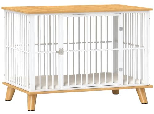 Jaula para Perros PawHut para casa, caseta para Perros con Cerradura y cojín, caseta para Perros con Puerta, caseta para Perros medianos de Menos de 15 kg, Roble, 86 x 60 x 70 cm