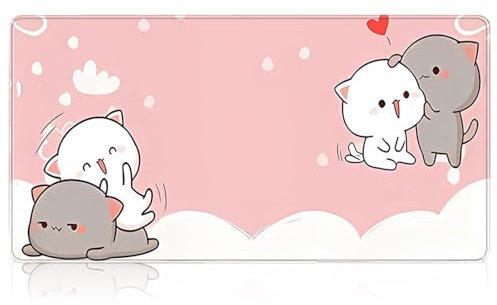 Tappetino per Mouse Rosa con Gatto, Carino Tappetino per mouse Grande Antiscivolo Extended Gaming Mouse Pad Tappetino da Scrivania Extra Large per Lavoro Gioco Ufficio Casa (80 * 30 cm)