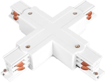 Weißer Kreuzverbinder für 4-Wege-LED-Schiene (bis zu 3 Lichter). Ideal zum Personalisieren Ihrer Räume und kompatibel mit verschiedenen LED-Lampen, um eine effiziente und attraktive Helligkeit zu