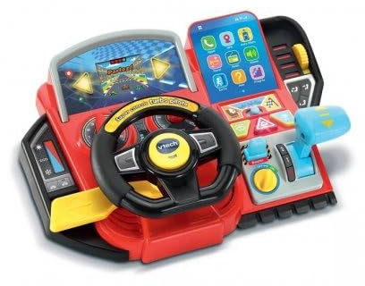 Super Console Turbo Pilote Enfant 3-8 Ans - Tableau de Bord, Volant - Courses Voiture et Jeux educatifs - Set Jouet electronique et Carte