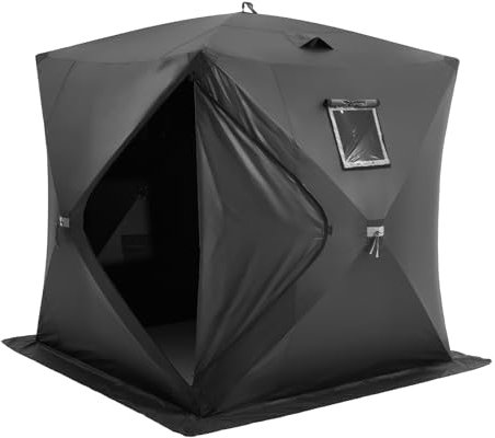 VEVOR Tragbares Eisangelzelt, Pop-Up-Zelt zum Eisfischen für 3–4 Personen, Angelzelt 300D-Oxford-Gewebe, Anglerschirm, Eishütte zum Winterfischen, Zelt mit Ankern/Seil/Tragetasche, 1,8x1,8x2m, Schwarz