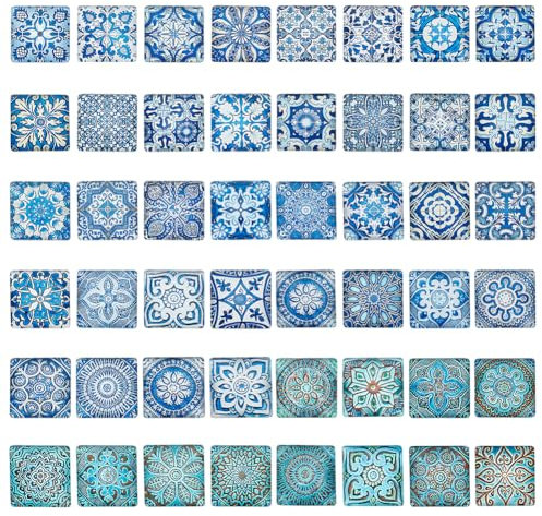 arricraft 48 Stück Glas Cabochons Mit Mosaik Aufdruck 25mm (1 Zoll) Quadratische Flache Cabochonperlen Aus Glas Quadratisch Mit Bodenfliesenmuster Cabochons Zum Basteln von DIY Schmuck