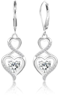 ALEXCRAFT Drop Herz Ohrringe Silber 925 Hängend mit Zirkonia Leaveback Heart Silver Dangle Earrings for Women für Frauen Freundin Mama