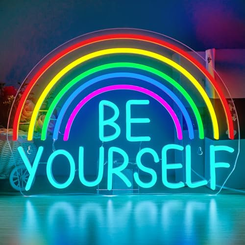 Horseneon Regenbogen Neon schild Be Yourself Neons licht Bunte Leuchtreklamen für die Wand USB Dimmer Neon licht buntes Neonschild für Schlafzimmer Wohnzimmer Kinderzimmer