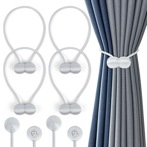 Romon Alzapaños Cortinas, 4 Piezas Alzapaños De Cortina Magnéticos, Correas De Imán Para Cortina, Sujeta Hebillas Cortinas Del Hogar, Para La Decoración De La Ventana Del Hotel Home Office, Gris Claro