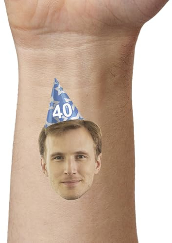 Custom Temporary Tattoos, Custom Tattoo, Your Face with a Party Hat, Party Accessory, Stag Dos, Hen Parties. Birthdays, Party Favours, Events Tattoo (6 Tattoos)