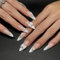 24pcs Almond False Nails - French Tips Stick on Nails - French White Heart Long Press on Nails with Glue - Removable Glue-on Nail Women Brides Nail Art Accessories
