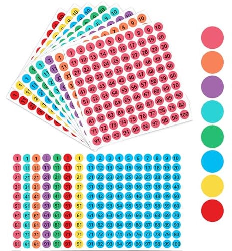 16 Blatt Zahlen Aufkleber, 20mm Klebezahlen Nummer Aufkleber Selbstklebende Bunt Klebepunkte Etiketten Nummern Sticker (1600 Stück, 8 Farben)