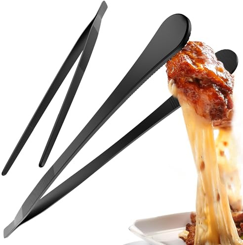4smile Kochpinzette 2er Set, funktionale Pinzette Küche 30 cm, Schwarz | Runde und spitze Kochpinzette Edelstahl, Grillpinzette zum Kochen und Braten, Küchenpinzette zum Anrichten und Dekorieren