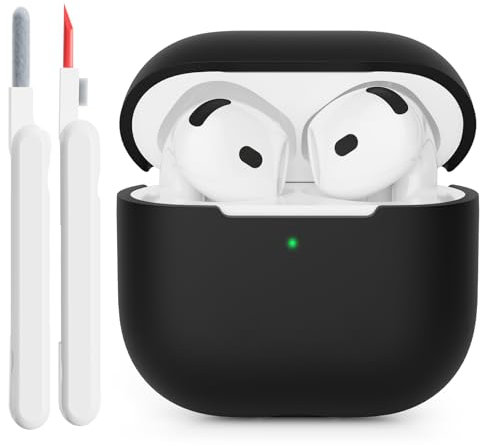 KOKOKA Silikonhülle Kompatibel mit AirPods 4 2024 Hülle Case, Front-LED Sichtbar, Stoßfeste Weiches Silikon Schutzhülle Case für AirPods 4. Generation mit Reinigungsset, Schwarz