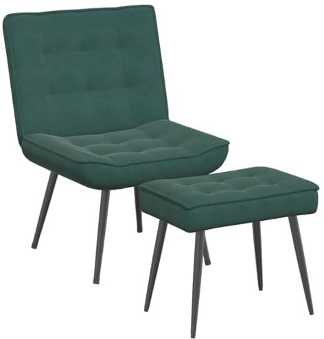 vidaXL Relaxsessel mit Hocker Dunkelgrün Samt, Sessel mit Fußhocker, Esszimmerstuhl, Relaxsessel mit Fußhocker