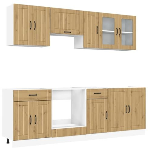 vidaXL 8-TLG. Küchenschrank-Set Kalmar Artisan-Eiche Holzwerkstoff, Küchenzeile Einbauküche, Schrank-Set, Unterschrank, Küchenschrank, Hängeschrank