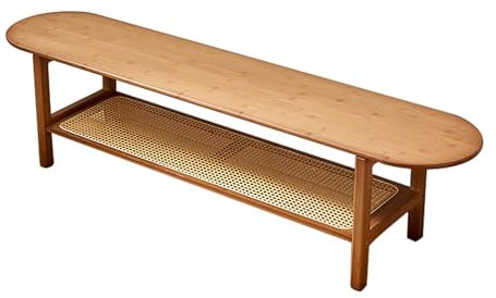 CMYAOYC TV Stand, Coffee Table with Storage, Bamboo Rattan TV Console Entertainment Center with 2 Open Shelf, TV Cabinet, Small Coffee Table for Living Room(160cm/63)
