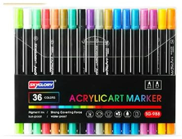 Hnyoou Acrylic Paint Pens (36 Pack) Painting Waterproof Kit Dual Tip Brush Acrylic Paint Markers for Rock Painting Water Based Ink Pens for Stone, Pebbles, Ceramic, Glass, Wood, DIY Craft Supplies