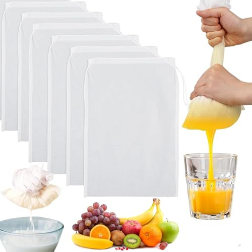 6 PCS Micron Nylon Straining Bag Reusable Micron Fine Mesh Filter Bags Fine Mesh Food Strainer Filter Bags Washable Strainer for Nut Milk, Green Juice, Cold Brew, Home Brewing