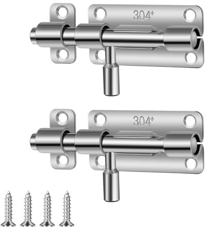 2 Stück Edelstahl Türriegel, 3 Zoll Riegelschloss Schiebeschloss Bolzenriegel Verschluss Riegel, Verriegelung Schieberiegel Sicherheitstürriegel Silber, Ohne Vorhängeschlossloch