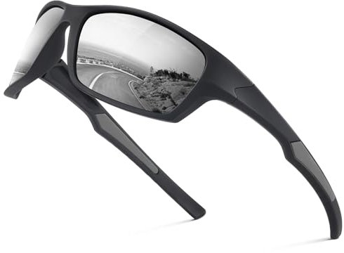 suoso Sportbrille-Herren-Damen-Sport Sonnenbrille-Polarisierte-UV400 Schutz-Sunglasses-Men-Women-Sonnenbrille Schwarz-Fahrradbrille-Rennrad brille,8-Schwarz-silbrig