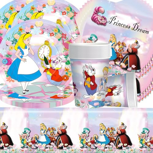 Stoviglie per Feste di Principesse,Doyomtoy Alice Tea Party Compleanno Decorazioni Ragazze Piatti di Compleanno, Tazze, Tovaglioli per Tea Party Compleannos Fata Baby Shower 20 Ospiti