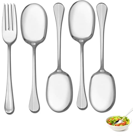 KQDRAVINE 4 Large Stainless Steel Spoon, con un Tenedor, Cucharas De Postre, Cubiertos de Ensalada de acero Inoxidable de 21 cm, Cucharas Adecuadas para Restaurantes, Reuniones Familiares, Picnics