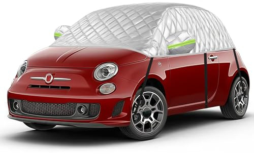Hagelsichere Autoabdeckung Winter Passend für FIAT 500 2007-2025, Auto Halbgarage Abdeckplane Wasserdicht, Verdickte Autoabdeckung mit Reflektorstreifen