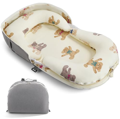 Babynest für Neugeborene 0-12 Monate, Babynestchen Neugeborene 84x48x14,5cm, 100% Baumwolle Nestchen Baby Tragbar, Baby Nestchen Bett Maschinenwaschbar, für Zuhause & Unterwegs