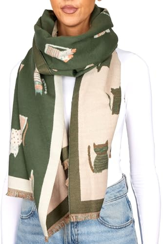 BRUBAKER Cashmirillo Damen Schal mit Katzen Muster - 70 x 200 cm