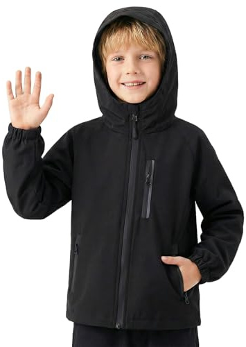 Domueay Blouson Imperméable pour Enfant Veste de pluie à Capuche 5-13 Ans | Garçon Fille Coupe-vent, Leger Respirant Zippée Manteaux Mi-saison avec Réfléchissant Extérieur Vêtement École Outdoor Voyage