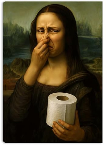 Glamifyr Lustige WC Bilder Mona Lisa–Witziges Badezimmer Poster für Toilette & Gäste-WC,Mona Lisa Hält Sich Die Nase Zu mit Toilettenpapier,Humorvolle Badezimmer Wanddeko 30×40 cm Ohne Rahmen