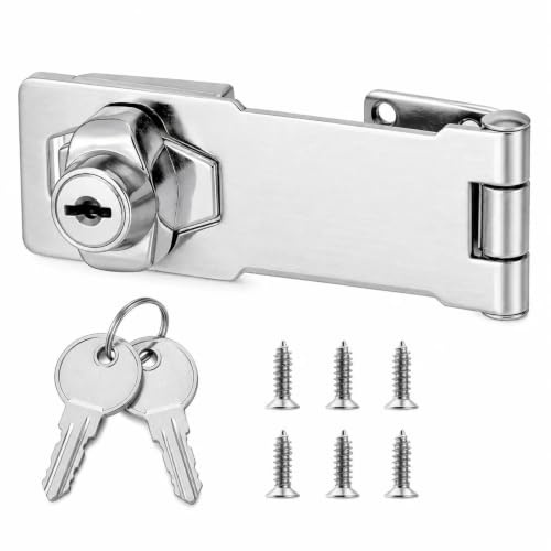 Serratura con chiave 4 pollici argento con viti | Piastra in acciaio inox e corpo in lega di zinco con chiusura girevole a 90 gradi per armadio cassetto e porta