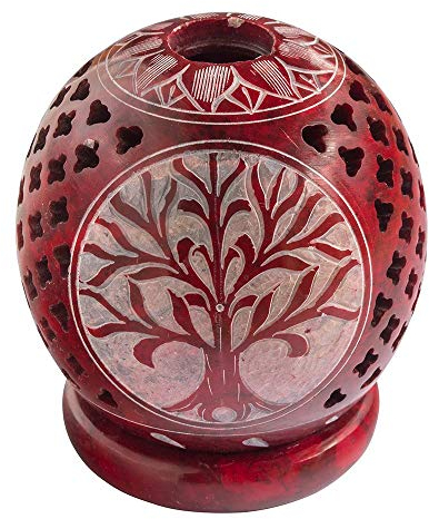 Teelicht Kugel Baum des Lebens Speckstein rot 8cm